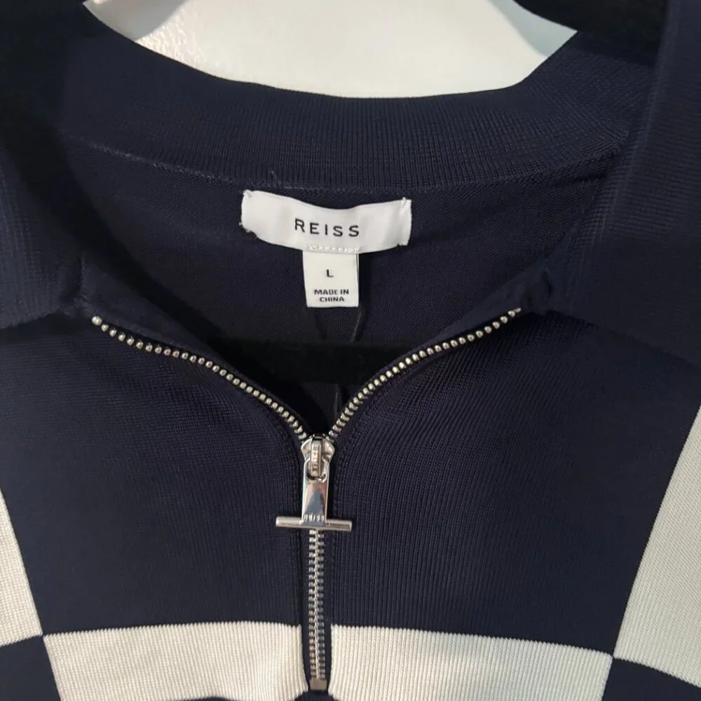 Reiss Colorblock Quarter Zip Sweater Navy Cream Retro Pullover Men’s Large